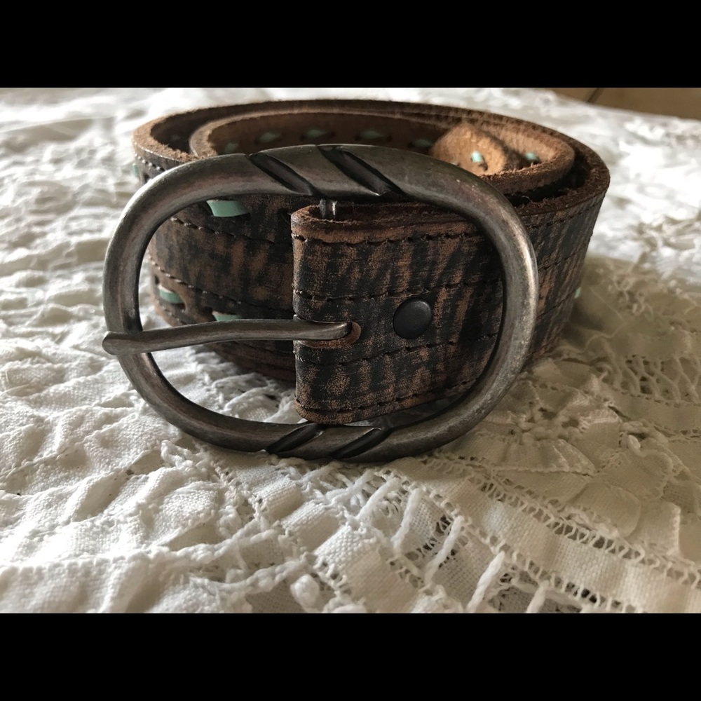Brown belt w/ turquoise stitching